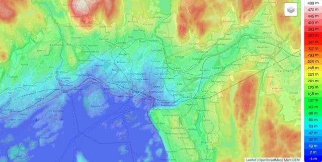 Höhenkarte von Oslo