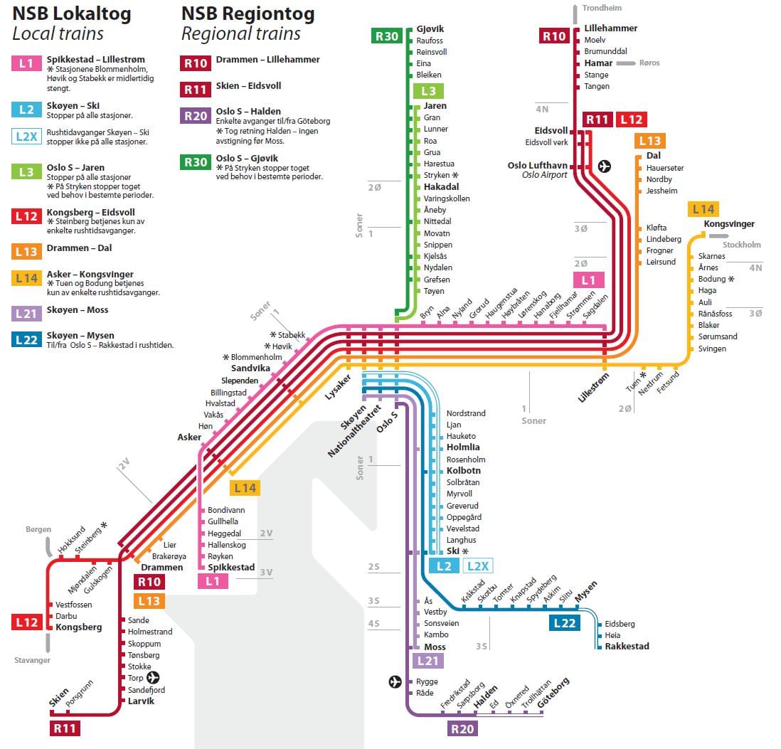 Karte der Osloer Bahnhöfe